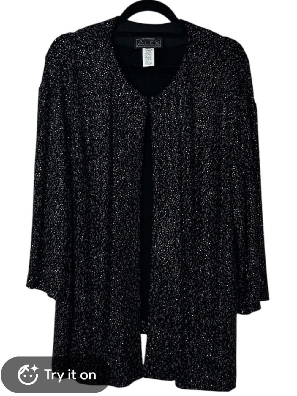 Alex Evenings Black Sparkle Open-Front Women's Sweater Jacket